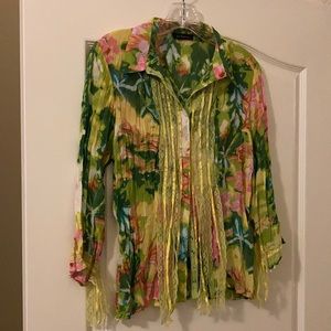 Le Caviar Snap  Button Blouse with Long Sleeves in Multicolor.